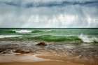 USA-Michigan-Upper Peninsula-Munising Rain clouds over Pictured Rocks National Lakeshore Art Print